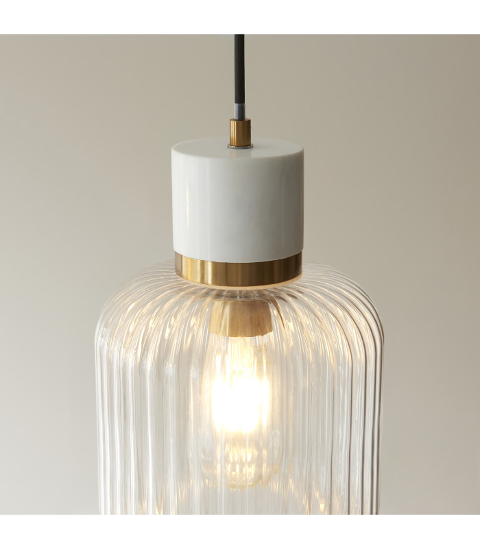 Livorno Cluster Pendant Ceiling Light Antique Brass Plate & Clear Ribbed Glass 3x E27-4