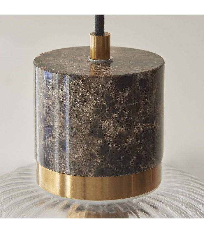 Livorno Cluster Pendant Ceiling Light Antique Brass Plate & Clear Ribbed Glass 7x E27-5