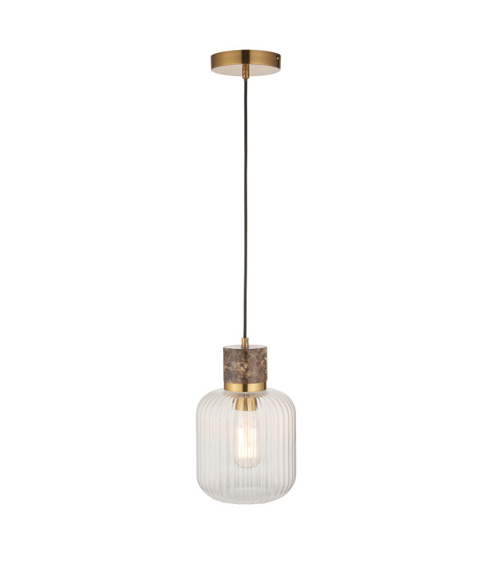 Livorno Cluster Pendant Ceiling Light Antique Brass Plate & Clear Ribbed Glass 7x E27-7