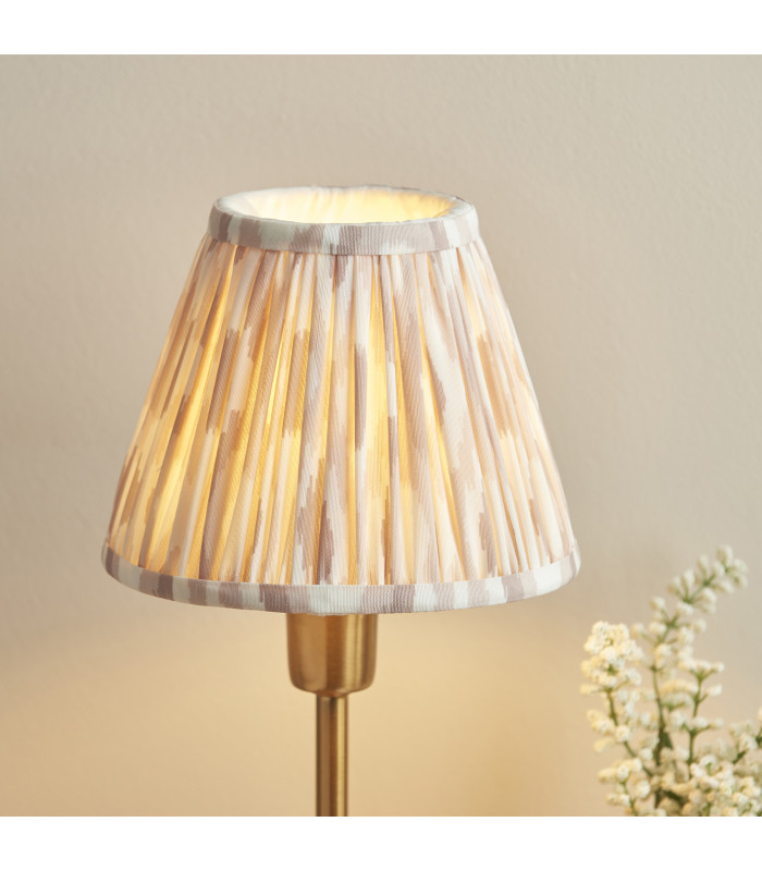 Rise Vintage Brass Finish Table Lamp with Neutral Print Fabric Ikat Shade 16cm 7W LED E14-7