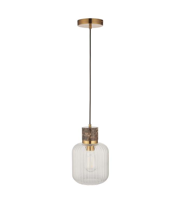 Livorno Cluster Pendant Ceiling Light Antique Brass Plate & Clear Ribbed Glass 7x E27-8