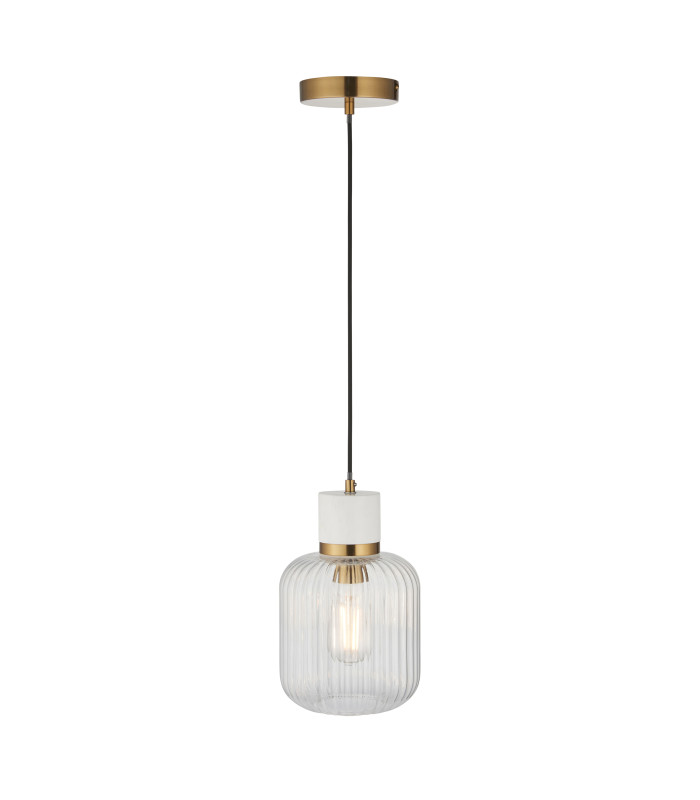Livorno Cluster Pendant Ceiling Light Antique Brass Plate & Clear Ribbed Glass 3x E27-8