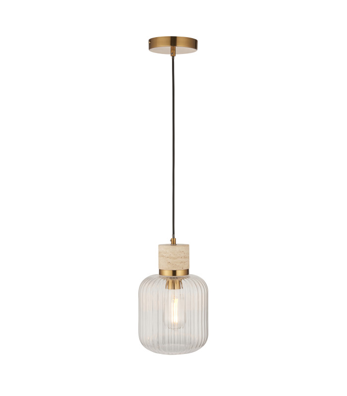 Livorno Cluster Pendant Ceiling Light Antique Brass Plate & Clear Ribbed Glass 13x E27-8