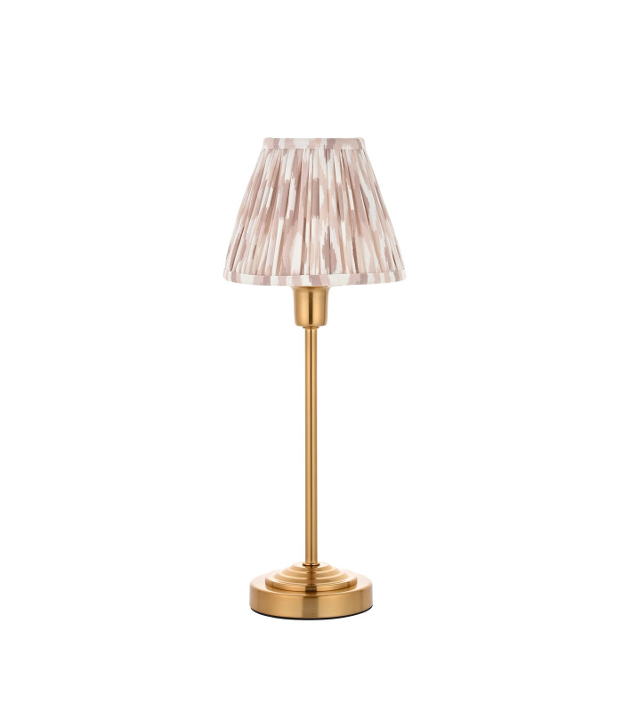 Rise Vintage Brass Finish Table Lamp with Neutral Print Fabric Ikat Shade 16cm 7W LED E14-9