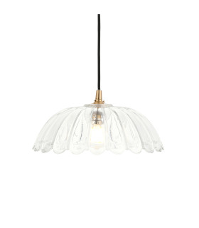 Eltham Clear Glass Pendant Light with Brushed Aged Brass With Black Braided Cable Carnation 5W LED B22-1