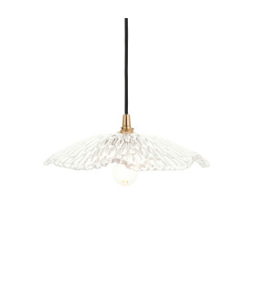 Eltham Clear Glass Pendant Light with Brushed Aged Brass With Black Braided Cable Orchid 5W LED B22-1
