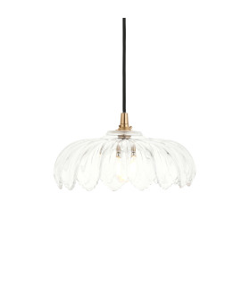Eltham Clear Glass Brushed Aged Brass Plate Pendant Light with Black Braided Flex Camellia 5W LED B22-1