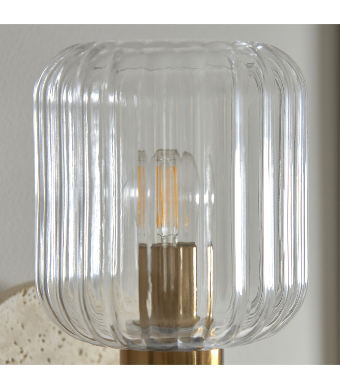 Travi Ribbed Wall Lamp Beige Textured Marble Vintage Brass & Clear Ribbed Glass 6W LED E14-7