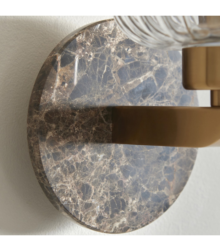 Travi Ribbed Wall Lamp Dark Brown Emperador Marble Vintage Brass & Clear Ribbed Glass 6W LED E14-7