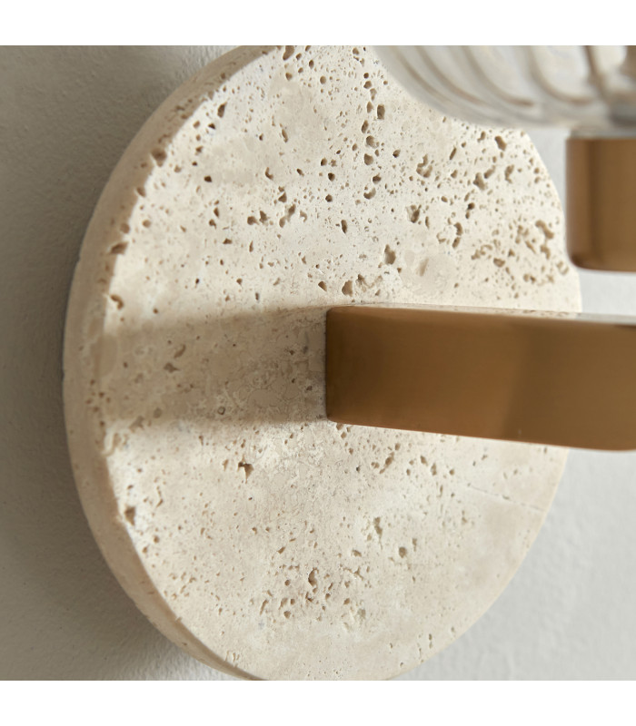 Travi Ribbed Wall Lamp Beige Textured Marble Vintage Brass & Clear Ribbed Glass 6W LED E14-8