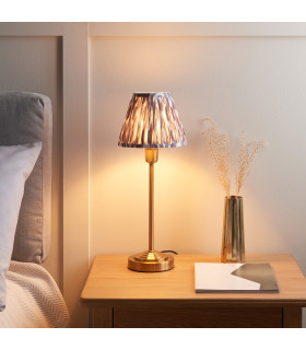 Rise Vintage Brass Finish Table Lamp with Pearl Grey Fabric Ikat Shade 16cm 7W LED E14-2