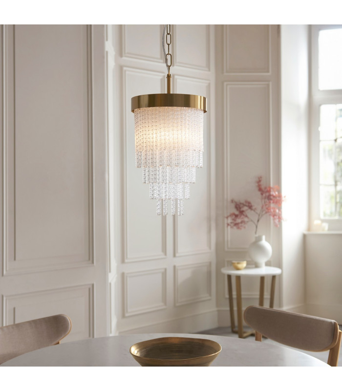 Anistoria Pendant Ceiling Light Brushed Aged Brass Plate & Clear Glass E27-2
