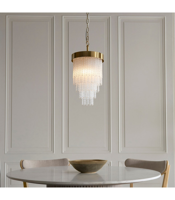 Anistoria Pendant Ceiling Light Brushed Aged Brass Plate & Clear Glass E27-3