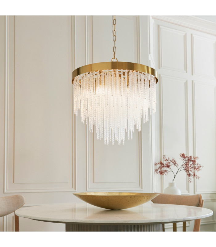 Anistoria Pendant Ceiling Light Brushed Aged Brass Plate & Clear Glass 5x E14-3