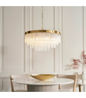 Anistoria Grand Pendant Ceiling Light Brushed Aged Brass Plate & Clear Glass 9x E14-2