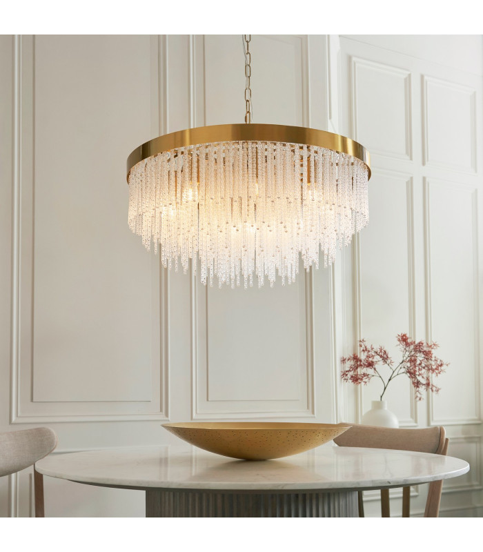 Anistoria Grand Pendant Ceiling Light Brushed Aged Brass Plate & Clear Glass 9x E14-3