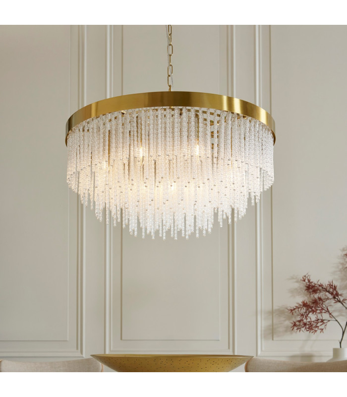 Anistoria Grand Pendant Ceiling Light Brushed Aged Brass Plate & Clear Glass 9x E14-4