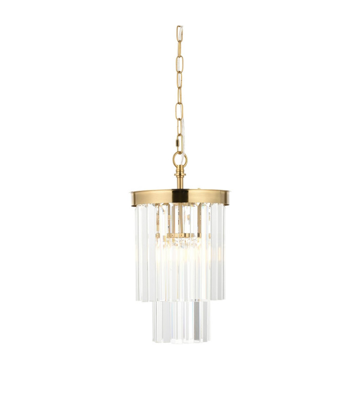 Conaston Pendant Ceiling Light Brushed Aged Brass Plate & Clear Cut Glass E27-1