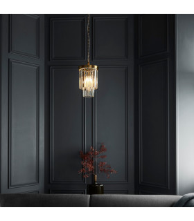 Conaston Pendant Ceiling Light Brushed Aged Brass Plate & Clear Cut Glass E27-2