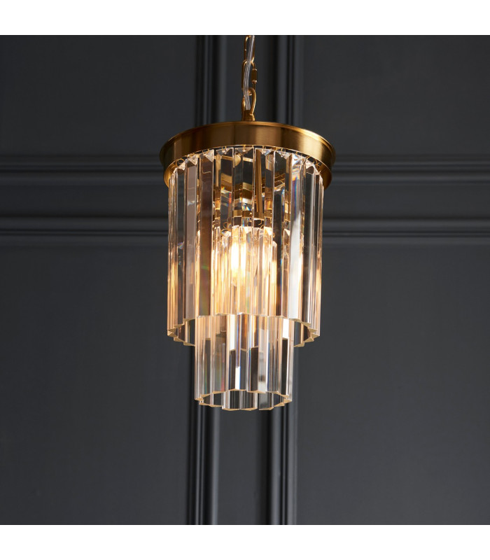 Conaston Pendant Ceiling Light Brushed Aged Brass Plate & Clear Cut Glass E27-3