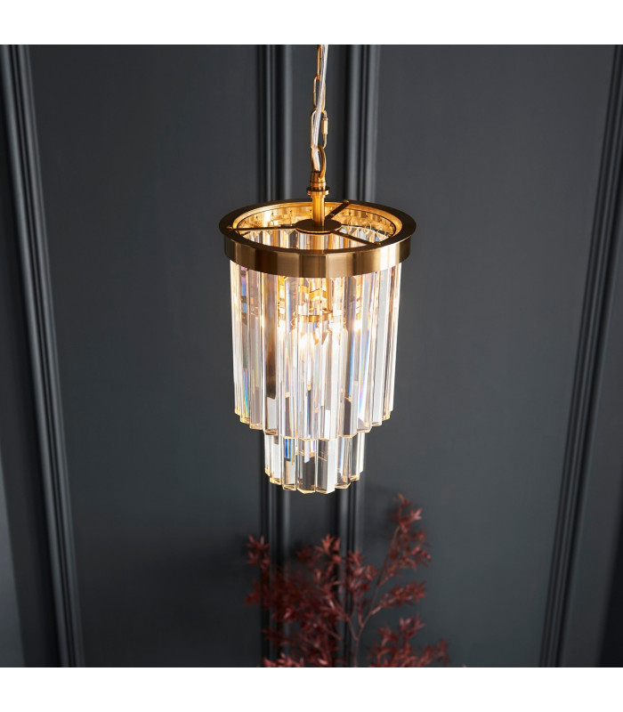 Conaston Pendant Ceiling Light Brushed Aged Brass Plate & Clear Cut Glass E27-4