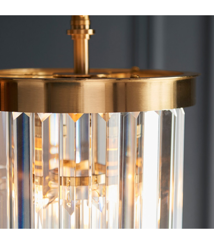 Conaston Pendant Ceiling Light Brushed Aged Brass Plate & Clear Cut Glass E27-5