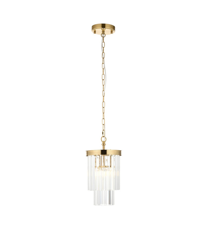 Conaston Pendant Ceiling Light Brushed Aged Brass Plate & Clear Cut Glass E27-8