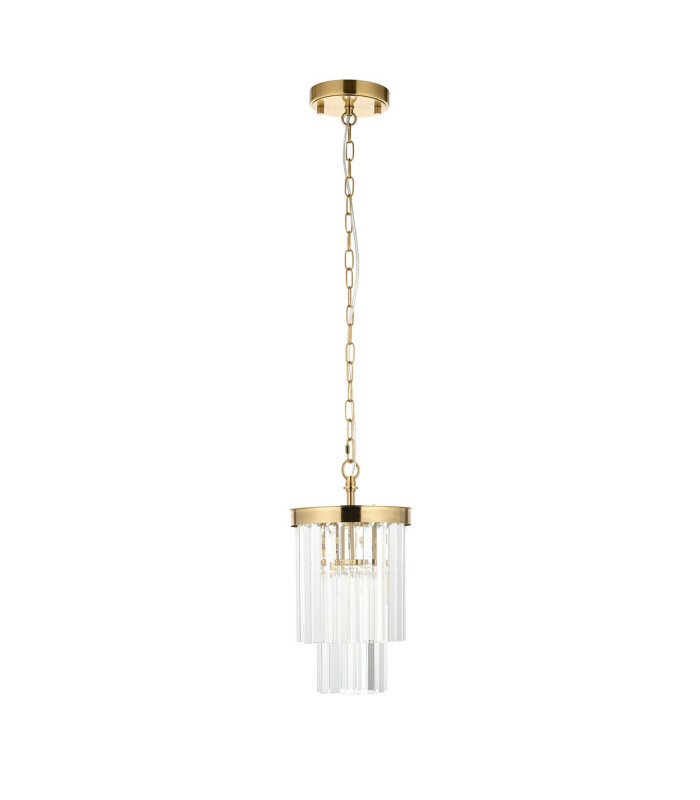 Conaston Pendant Ceiling Light Brushed Aged Brass Plate & Clear Cut Glass E27-9