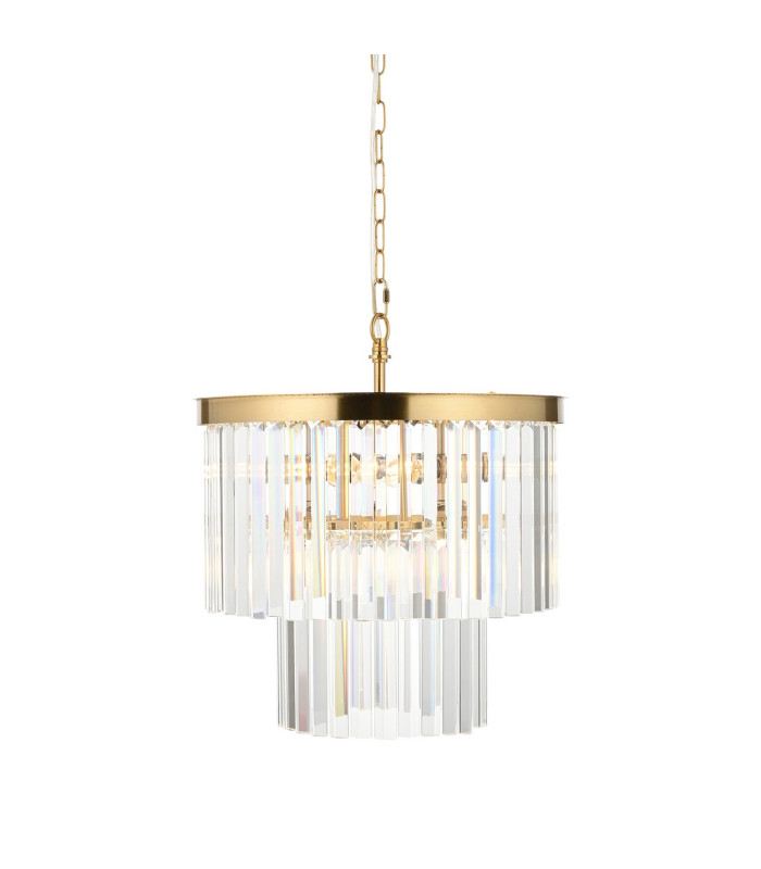 Conaston Pendant Ceiling Light Brushed Aged Brass Plate & Clear Cut Glass 4x E14-1