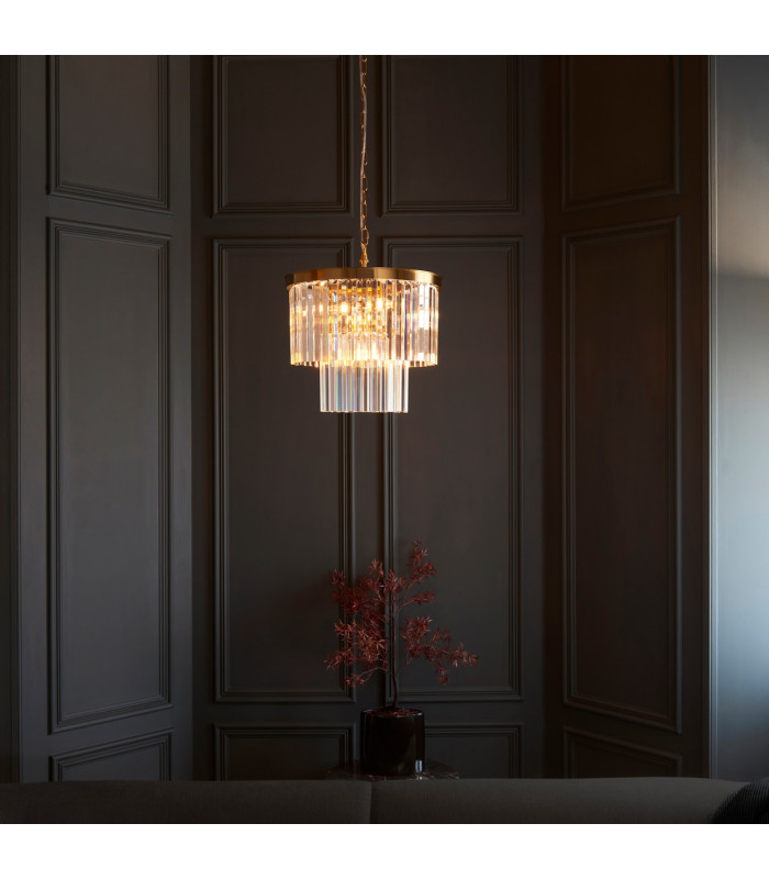 Conaston Pendant Ceiling Light Brushed Aged Brass Plate & Clear Cut Glass 4x E14-2