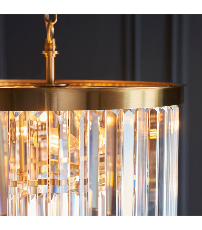 Conaston Pendant Ceiling Light Brushed Aged Brass Plate & Clear Cut Glass 4x E14-5