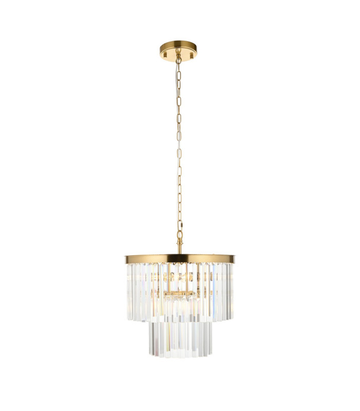 Conaston Pendant Ceiling Light Brushed Aged Brass Plate & Clear Cut Glass 4x E14-7