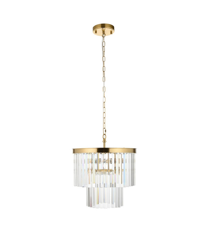 Conaston Pendant Ceiling Light Brushed Aged Brass Plate & Clear Cut Glass 4x E14-8
