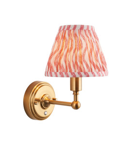 Burley Rechargeable Brushed Aged Brass Plate Wall Light with Coral Pink Fabric Ripple Shade 16cm Integrated LED-1