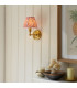 Burley Rechargeable Brushed Aged Brass Plate Wall Light with Coral Pink Fabric Ripple Shade 16cm Integrated LED-2