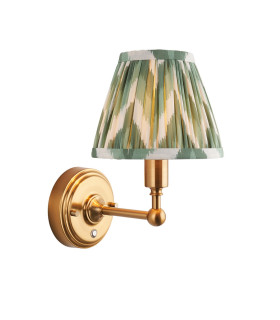 Burley Rechargeable Brushed Aged Brass Plate Wall Light with Cotswold Green Fabric Zigzag Shade 16cm Integrated LED-1