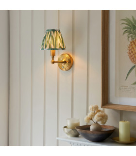 Burley Rechargeable Brushed Aged Brass Plate Wall Light with Cotswold Green Fabric Zigzag Shade 16cm Integrated LED-2
