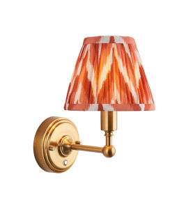 Burley Rechargeable Brushed Aged Brass Plate Wall Light with Apricot Orange Fabric Zigzag Shade 16cm Integrated LED-1