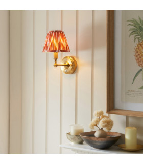 Burley Rechargeable Brushed Aged Brass Plate Wall Light with Apricot Orange Fabric Zigzag Shade 16cm Integrated LED-2