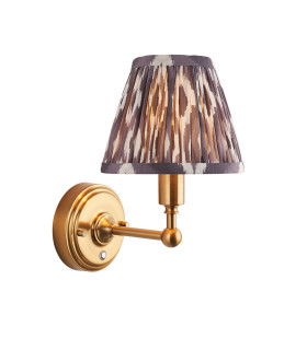 Burley Rechargeable Brushed Aged Brass Plate Wall Light with Pearl Grey Fabric Ikat Shade 16cm Integrated LED-1