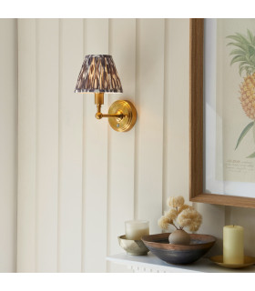 Burley Rechargeable Brushed Aged Brass Plate Wall Light with Pearl Grey Fabric Ikat Shade 16cm Integrated LED-2