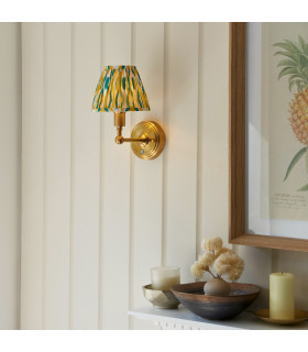 Burley Rechargeable Brushed Aged Brass Plate With Yellow Wall Light with Jade Fabric Ikat Shade 16cm Integrated LED-2