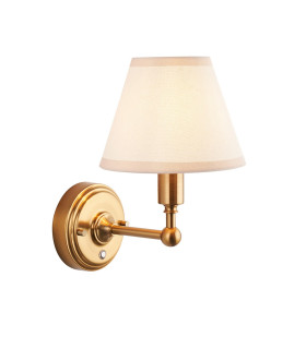 Burley Rechargeable Brushed Aged Brass Plate Wall Light with Vintage White Fabric Ivy Shade 16cm Integrated LED-1