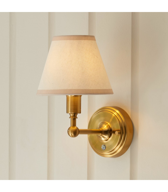 Burley Rechargeable Brushed Aged Brass Plate Wall Light with Vintage White Fabric Ivy Shade 16cm Integrated LED-4