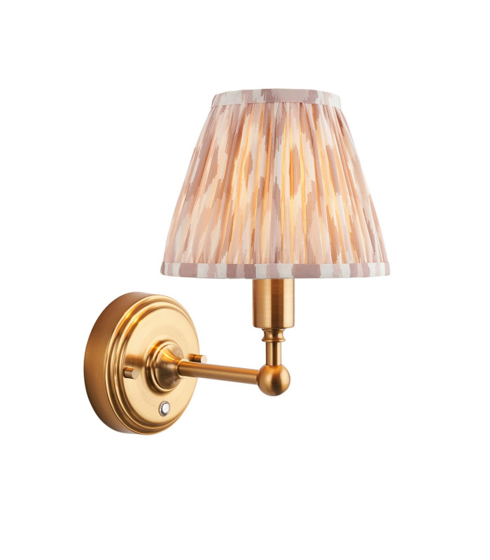 Burley Rechargeable Brushed Aged Brass Plate Wall Light with Neutral Print Fabric Ikat Shade 16cm Integrated LED-1