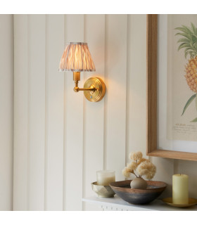 Burley Rechargeable Brushed Aged Brass Plate Wall Light with Neutral Print Fabric Ikat Shade 16cm Integrated LED-2