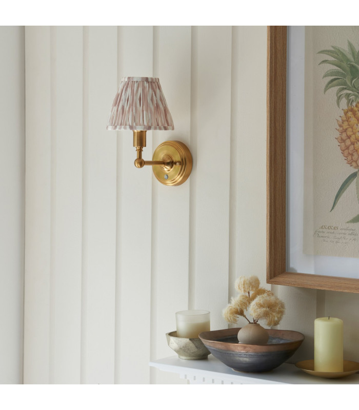 Burley Rechargeable Brushed Aged Brass Plate Wall Light with Neutral Print Fabric Ikat Shade 16cm Integrated LED-3