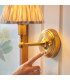 Burley Rechargeable Brushed Aged Brass Plate Wall Light with Neutral Print Fabric Ikat Shade 16cm Integrated LED-4
