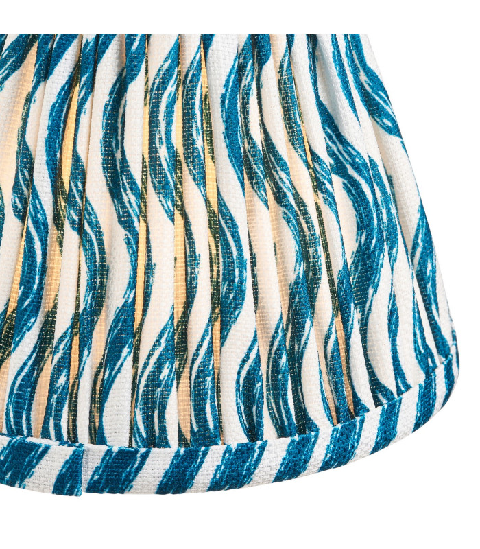 Morton Rechargeable Brushed Aged Brass Plate Table Lamp with Marlin Blue Fabric Ripple Shade 16cm Integrated LED-8