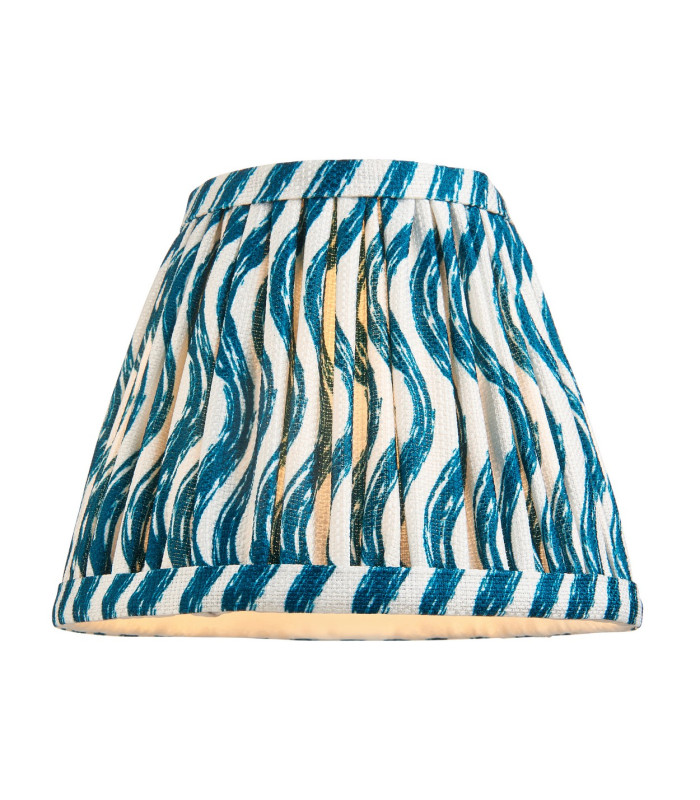 Morton Rechargeable Brushed Aged Brass Plate Table Lamp with Marlin Blue Fabric Ripple Shade 16cm Integrated LED-9